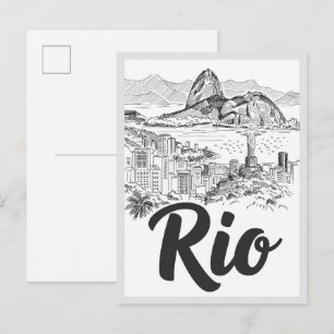 Met de hand getekende Rio de Janeiro Brazilië scèn Briefkaart