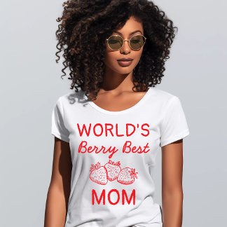 Met de Hand Getekende Rode Aardbei Beste Moeder Mo T-shirt