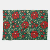 Met de hand getekende rode bloemen en bladeren theedoek (Horizontaal)