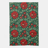 Met de hand getekende rode bloemen en bladeren theedoek (Verticaal)