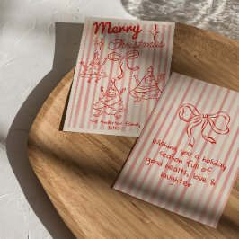 Met de hand getekende rode grappige kerstbomen Boo Feestdagenkaart