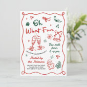 Met de Hand Getekende Rode & Groene Moderne Kerstf Kaart (Staand voorkant)