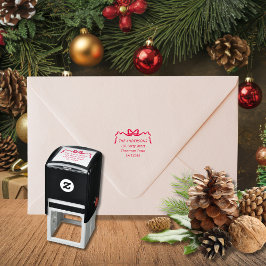 Met de hand getekende rode linten strik retouradre zelfinktende stempel