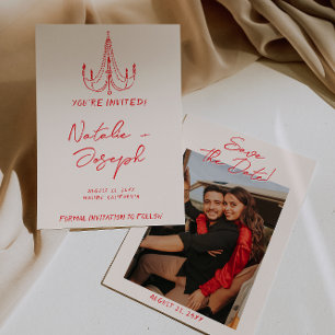 Met de Hand Getekende Rode Oude Geld Retro Foto Br Save The Date