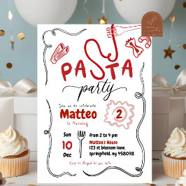 Met de hand getekende rode pasta feest verjaardag kaart