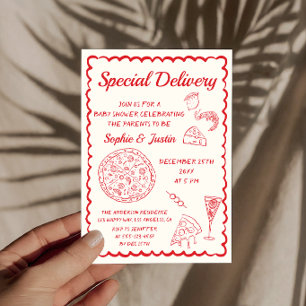 Met de Hand Getekende Rode Pizza Speciale Bezorgin Kaart