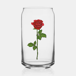 Met de hand getekende rode roos kan glas