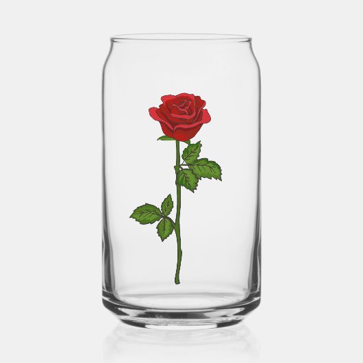 Met de hand getekende rode roos kan glas (Voorkant)