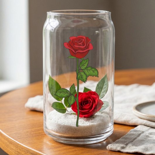 Met de hand getekende rode roos kan glas