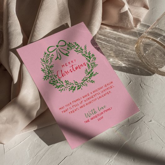 Met de hand getekende rode roze groene boog krans  feestdagenkaart