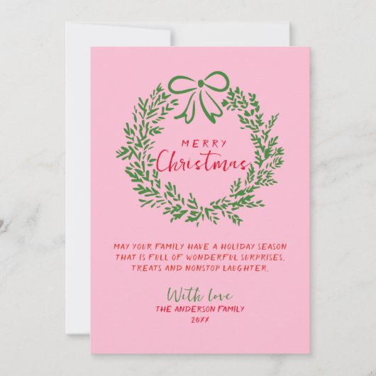 Met de hand getekende rode roze groene boog krans  feestdagenkaart (Voorkant)