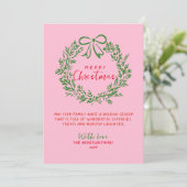 Met de hand getekende rode roze groene boog krans  feestdagenkaart (Staand voorkant)