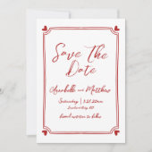 Met de Hand Getekende Rode Trouwdag Bewaar De Datu Save The Date (Voorkant)