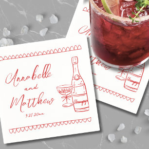 Met de Hand Getekende Rode Whimsical Bruiloft Servet