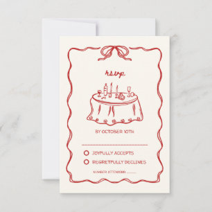 Met de Hand Getekende Rode Whimsical Retro RSVP Ka Kaartje