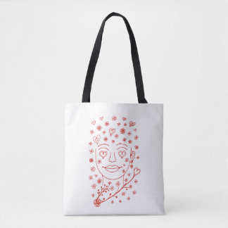 Met de hand getekende romantische lijngezichtsafbe tote bag
