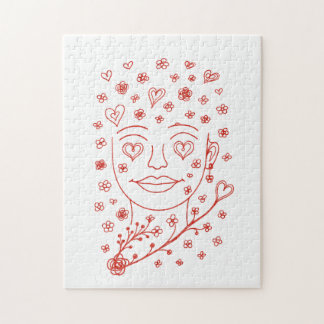 Met de hand getekende romantische lijnkunst gezich legpuzzel