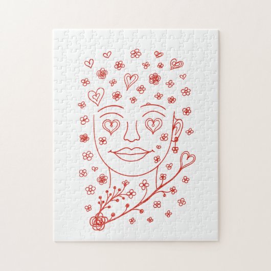 Met de hand getekende romantische lijnkunst gezich legpuzzel (Verticaal)