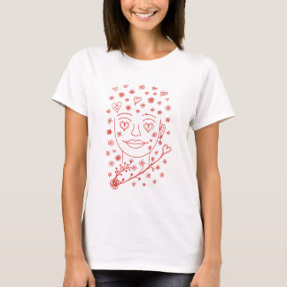 Met de hand getekende romantische lijntekening ill t-shirt