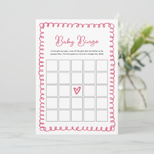 Met de Hand Getekende Roze Baby Shower Baby Bingo  Kaart (Staand voorkant)