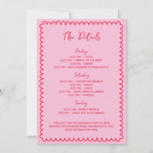 Met de Hand Getekende Roze Bachelorette Weekend Pe Kaart (Achterkant)