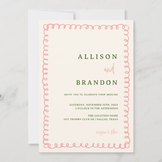 Met de Hand Getekende Roze en Groene Plezierige Tr Kaart (Voorkant)