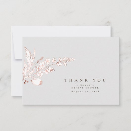 Met de hand getekende roze gouden wilde bloemen El Bedankkaart (Voorkant)