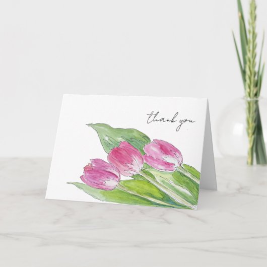 Met de hand getekende roze lente tulp schets bedankkaart (Voorkant)