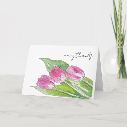 Met de Hand Getekende Roze Lente Tulp Schets Bedankkaart (Voorkant)