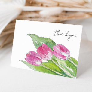 Met de hand getekende roze lente tulp schets bedankkaart