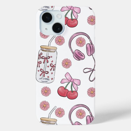 Met de hand getekende roze meisjesachtige elemente Case-Mate iPhone case (Achterkant)