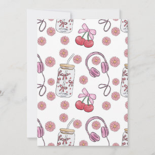 Met de hand getekende roze meisjesachtige elemente kaart