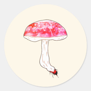 Met de hand getekende roze paddestoel Cute Pastel Ronde Sticker