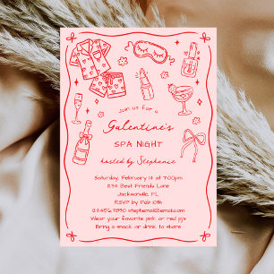 Met de Hand Getekende Roze Rode Galentines Spa Fee Kaart