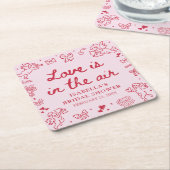 Met de Hand Getekende Roze Rode Harten Valentijn B Kartonnen Onderzetters (Schuin)