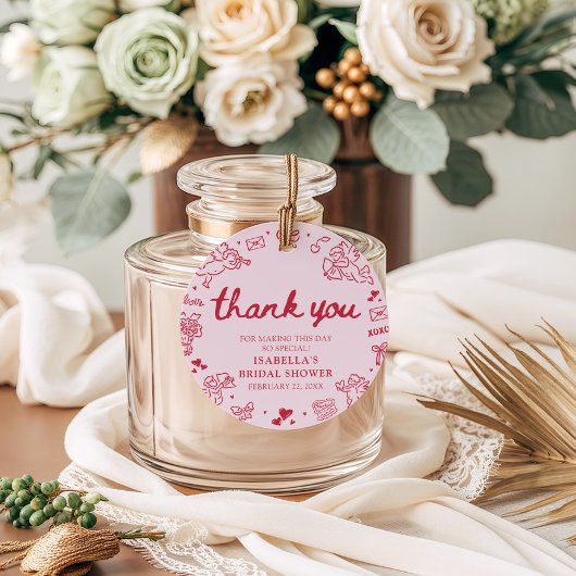 Met de Hand Getekende Roze Rode Harten Valentijns  Bedankjes Labels