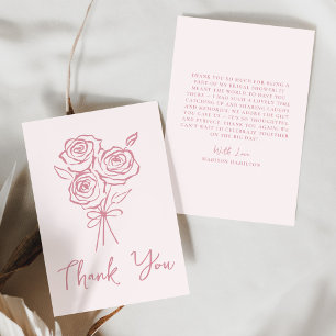 Met de Hand Getekende Roze Rozen Boeket Bruidsdouc Bedankkaart