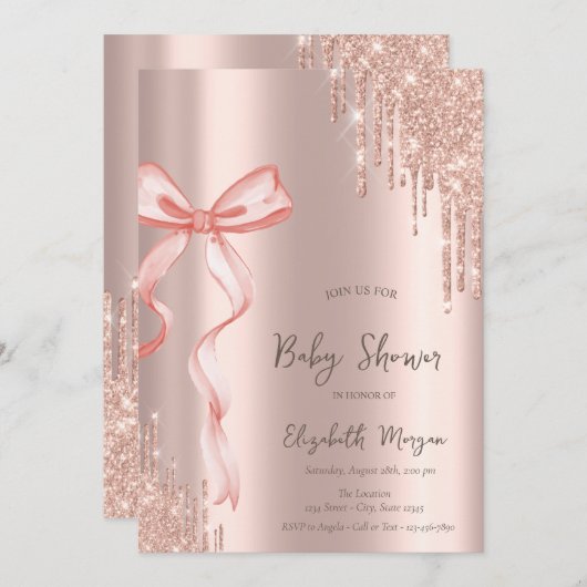 Met de Hand Getekende Roze Strik Rose Goud Druppel Kaart (Voorkant / Achterkant)