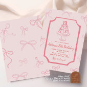 Met de Hand Getekende Roze Strik Taart Verjaardags Kaart