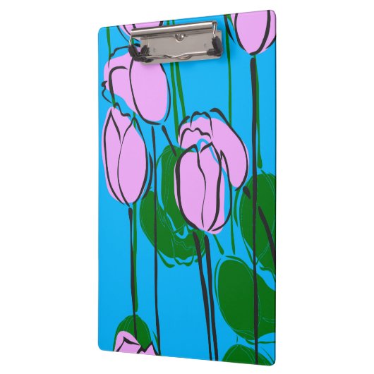 Met de hand getekende roze tulpen op Sky Blue Klembord (Links)