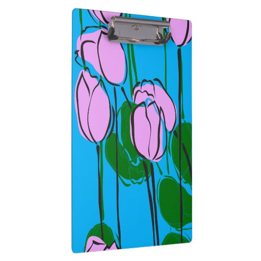 Met de hand getekende roze tulpen op Sky Blue Klembord (Rechts)