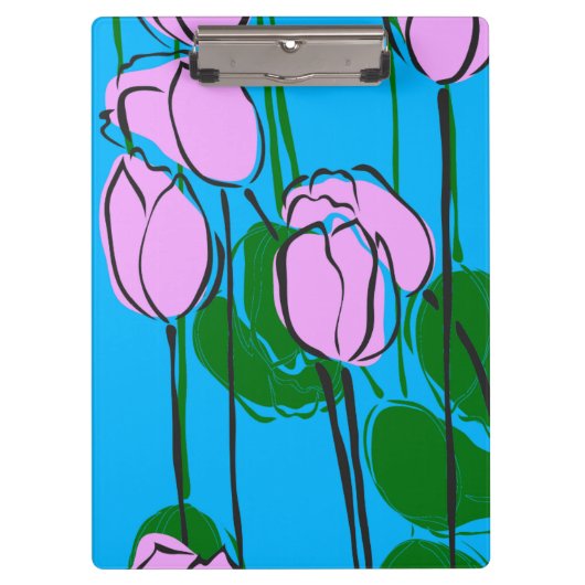 Met de hand getekende roze tulpen op Sky Blue Klembord (Voorkant)