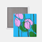 Met de hand getekende roze tulpen op Sky Blue Magneet (Voorkant / Achterkant)