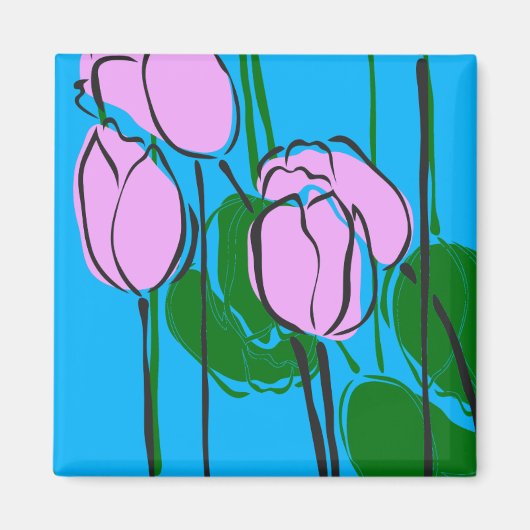 Met de hand getekende roze tulpen op Sky Blue Magneet (Voorkant)