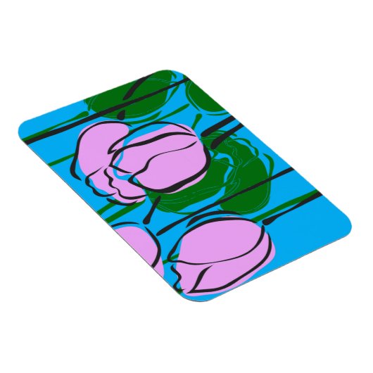Met de hand getekende roze tulpen op Sky Blue Magneet (Rechterzijde)