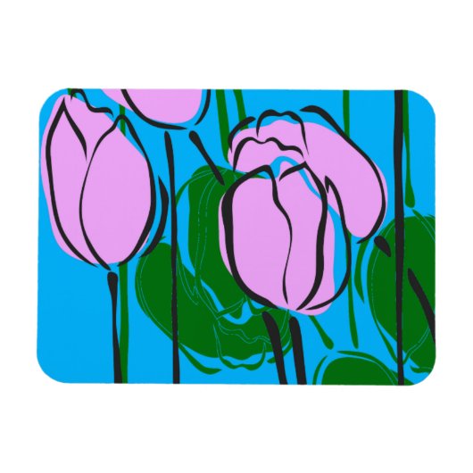 Met de hand getekende roze tulpen op Sky Blue Magneet (Horizontaal)