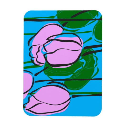 Met de hand getekende roze tulpen op Sky Blue Magneet (Verticaal)
