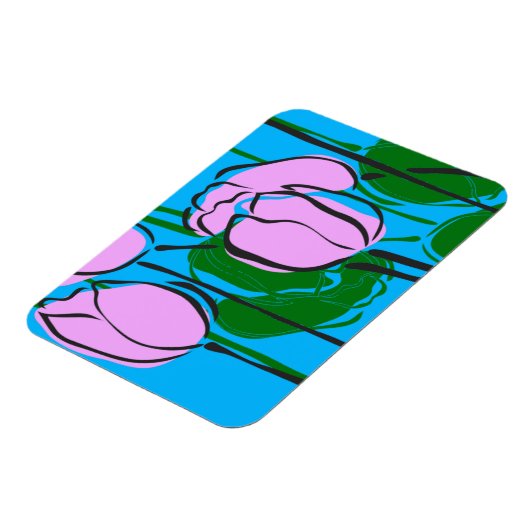 Met de hand getekende roze tulpen op Sky Blue Magneet (Linkerzijde)