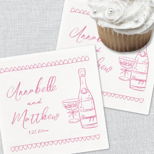 Met de hand getekende roze Whimsical Bruiloft Servet