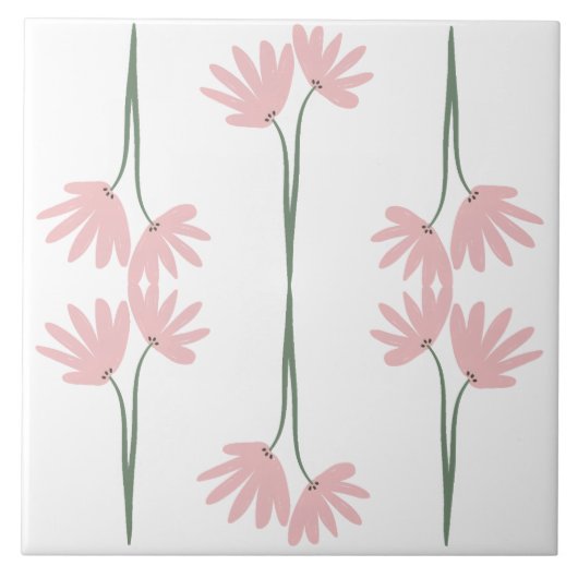 Met de Hand Getekende Roze Wilde Bloemen Wit Tegeltje (Voorkant)